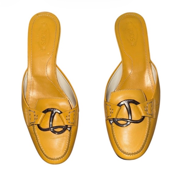 Tod's Shoes - Tod's Yellow Kitten Heel Leather Mule